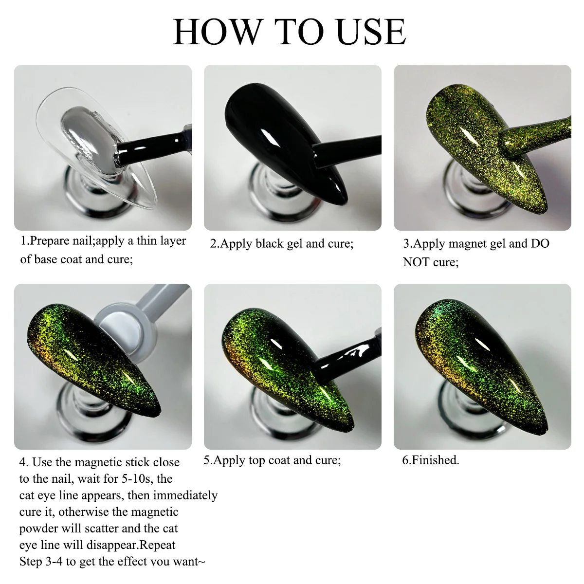 Juego de esmalte de Gel magnético con efecto cielo estrellado, 6 colores, con remojo UV LED, esmalte de Gel para ojos de gato, Kit de manicura para decoración de uñas, pegatina magnética