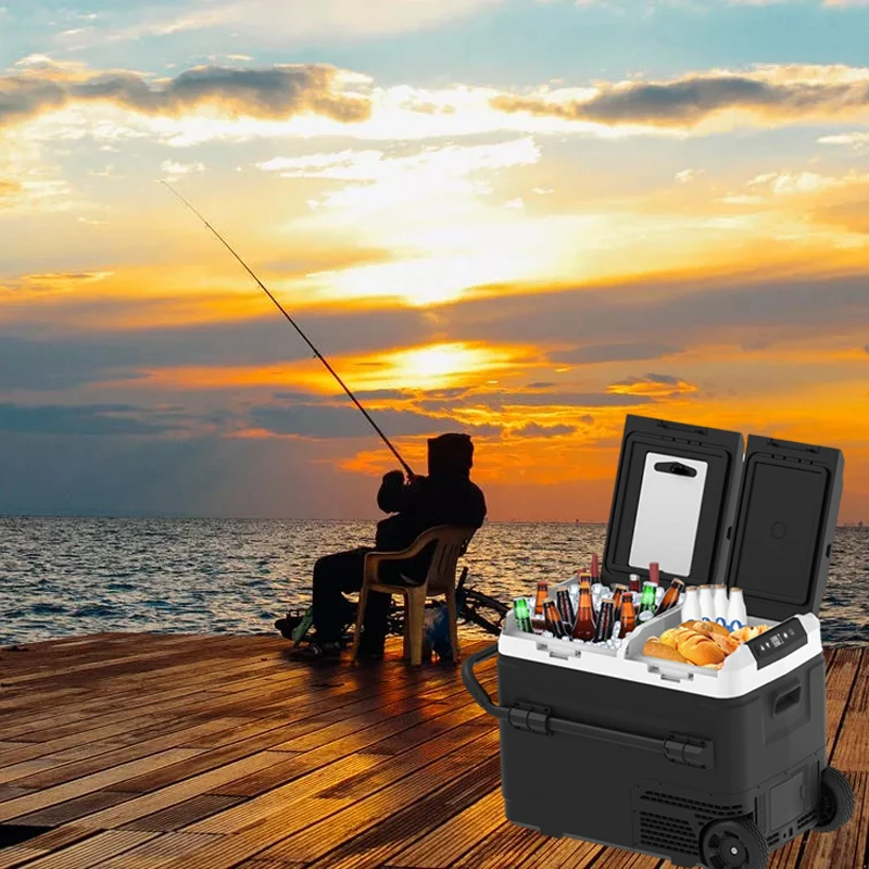 50L Mini Profundo 12 Volts Solar Powered RV Camping Refrigerador Carro Frids com Rodas Freezer para Mini Acampamento Profundo