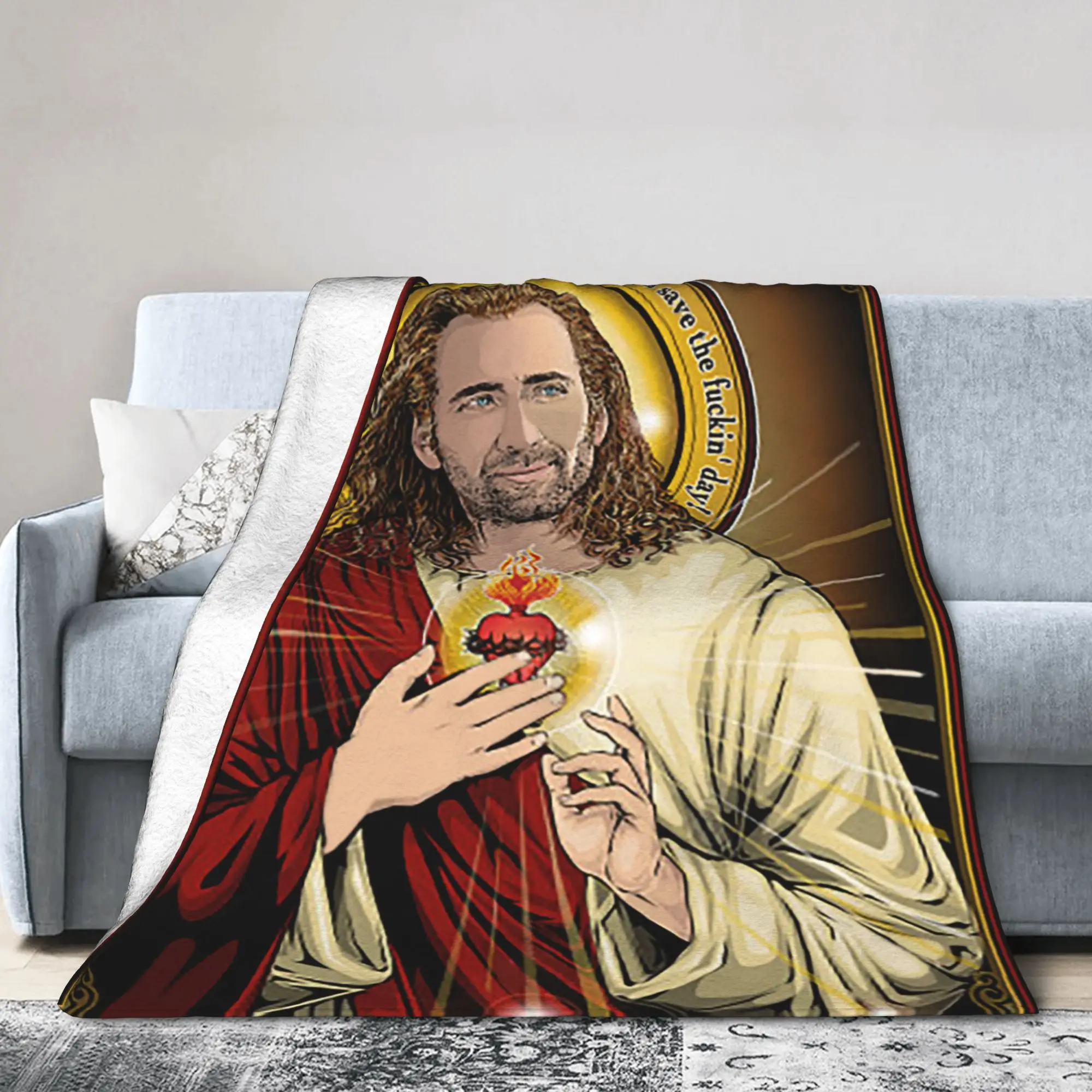 Saint Nicolas Cage Blankets  Plush Vintage Soft Throw Blankets for Home Spring Autumn