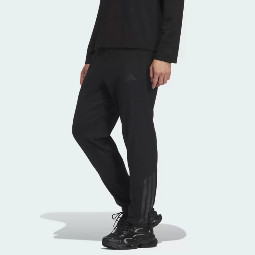 adidas Wind BONDED FLEECE OPEN HEM Men Drawstring Reflective Stripe Fleece‑Lined Casual Pants
