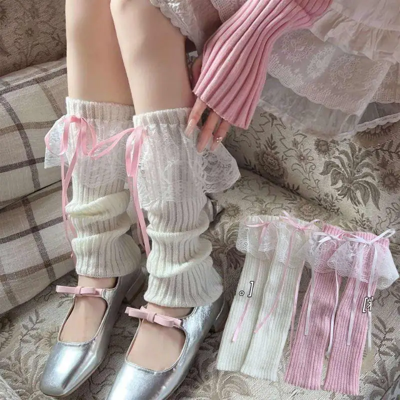 Sweet Japanese Lolita Leg Warmers Women Ankle Warmer For Girls Gothic Long Socks Y2K Thin Knitted Cosplay Heap Heap Socks