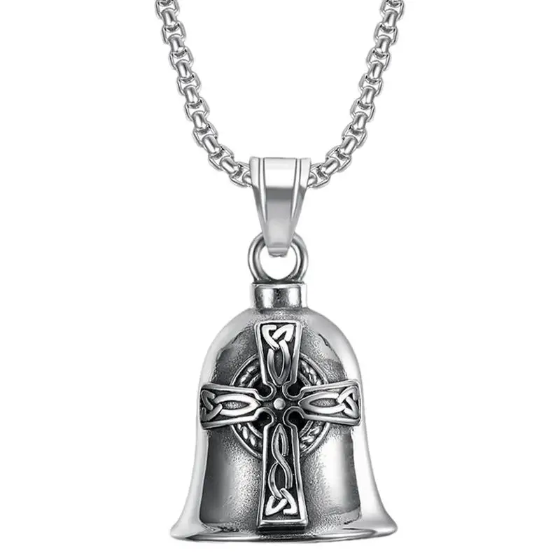 

Lucky Bell Guardians Crossed Pendant Necklace For Men Widely Used Vintage Punk Motorcycle Angel Pendant
