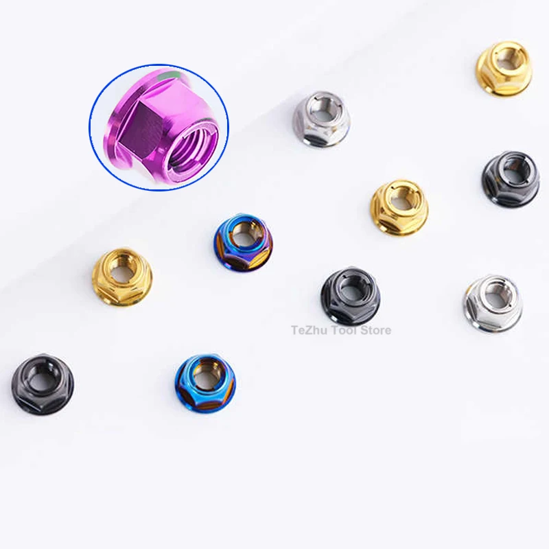 1pc Metal Locking Flange Nuts M4 M5 M6 M8 M10 M12 TC4 Titanium Nut for Bicycle Motorcycle