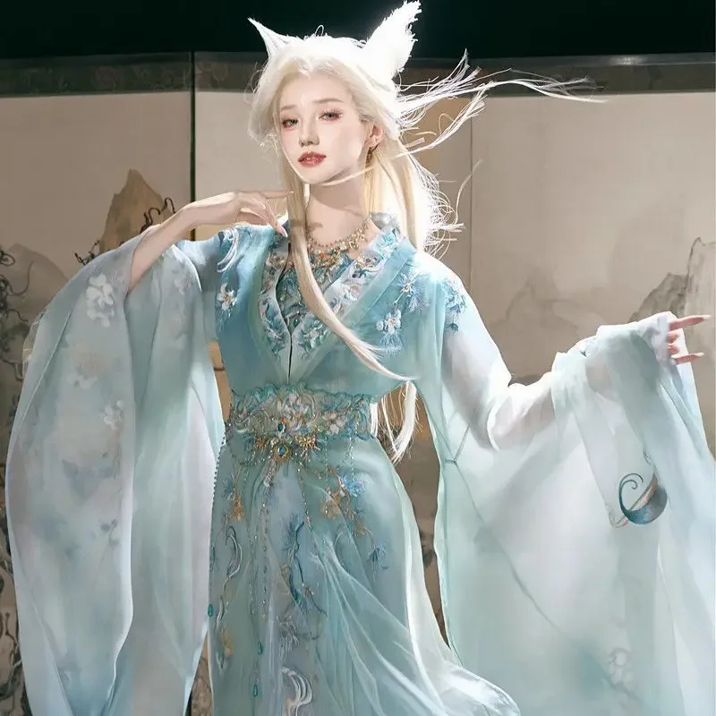 2026 جديد الصيف نمط كول Qingqiu الثقيلة التطريز طويلة الأكمام قميص الخصر طول تنورة تحسين الدول المتحاربة Hanfu للنساء