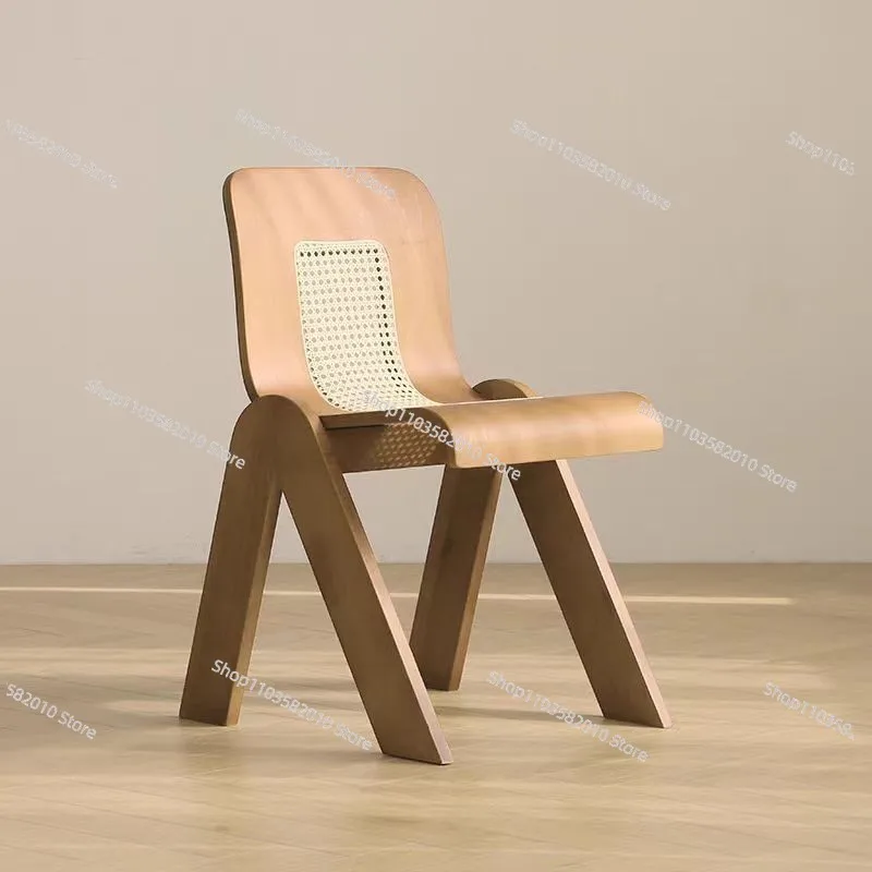Design Vintage Dining Chair, Retro Rattan Weave, French Luxury Solid Wood Back, Suitable for Office & Bedroom