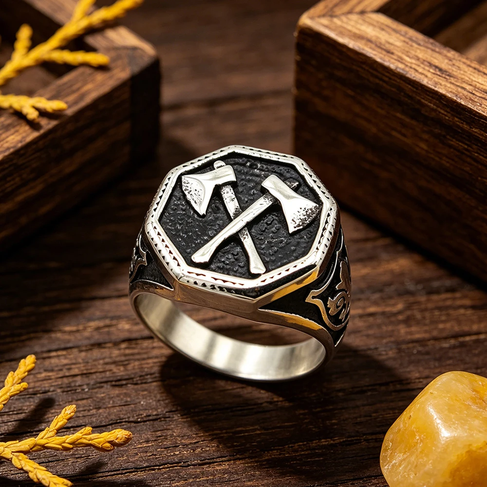 Stainless Steel Slavic Perun Axe Ring Size 7~12 Men Women Vintage Riding Protection Amulet Motorcycle Jewelry Gift Dropshipping