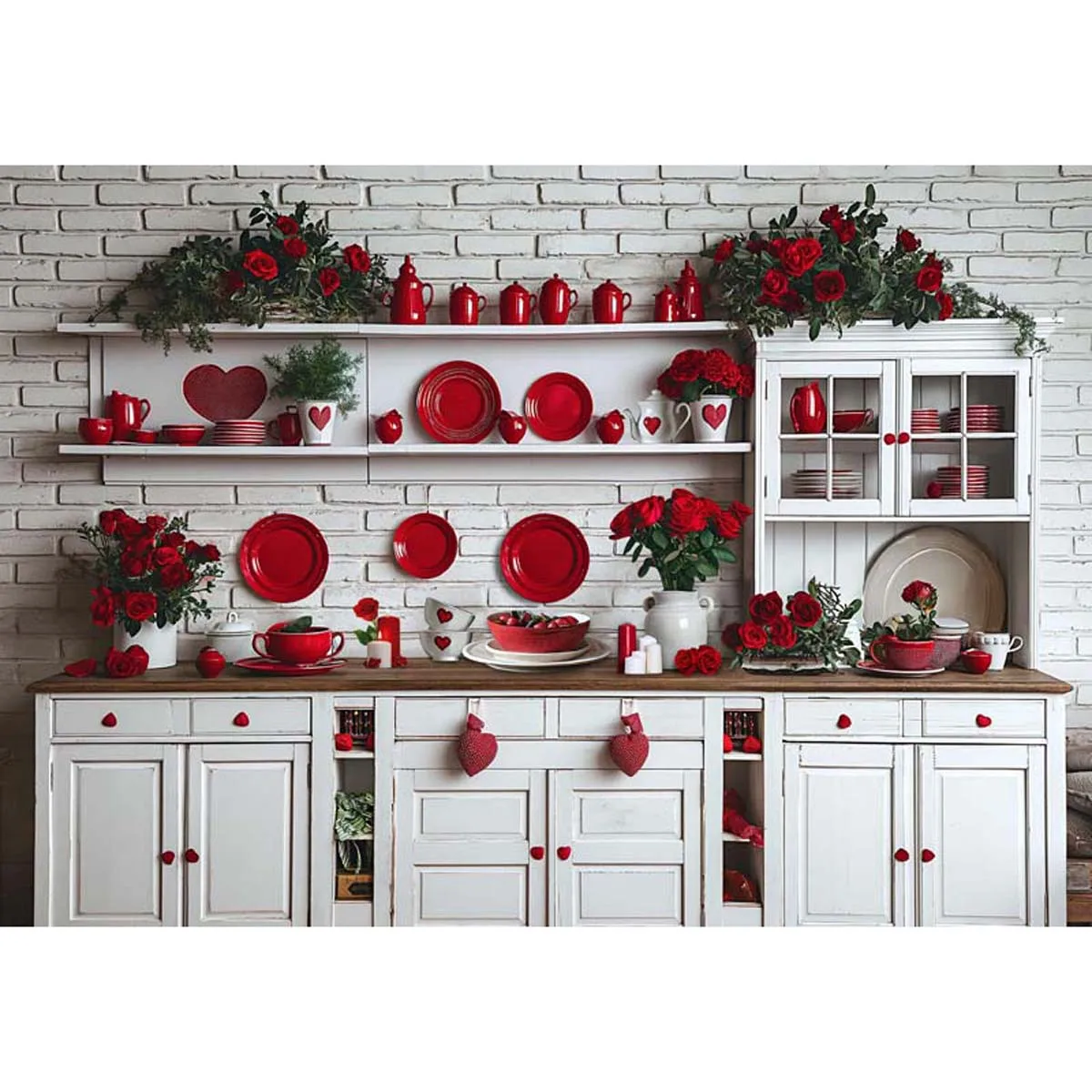 

Allenjoy Valentine's Day White and Red Kitchen Backdrop