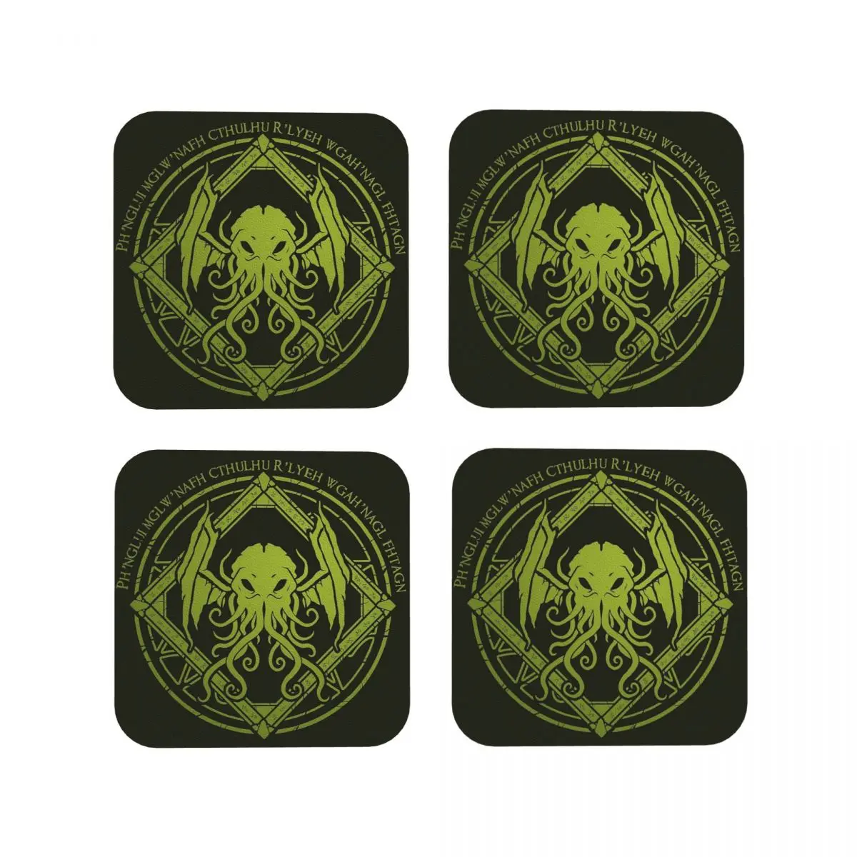 Cthulhu - Lovecraft - Chant Design Coasters Kitchen Placemats Insulation Cup Coffee Mats For Decor Home Tableware Pads Set of 4