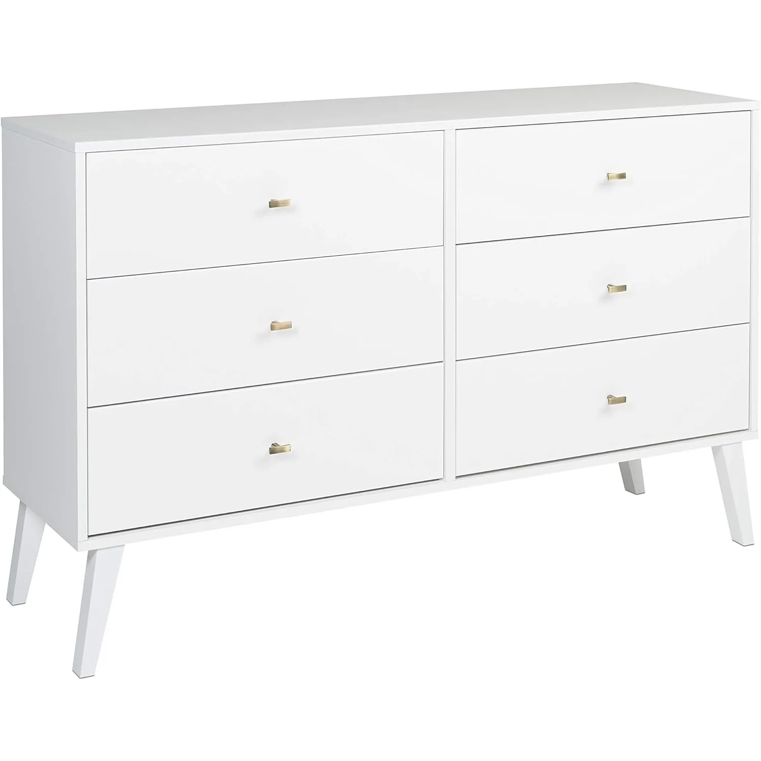 Prepac Milo Mid-Century 6 Drawer Double Dresser For Bedroom, 16