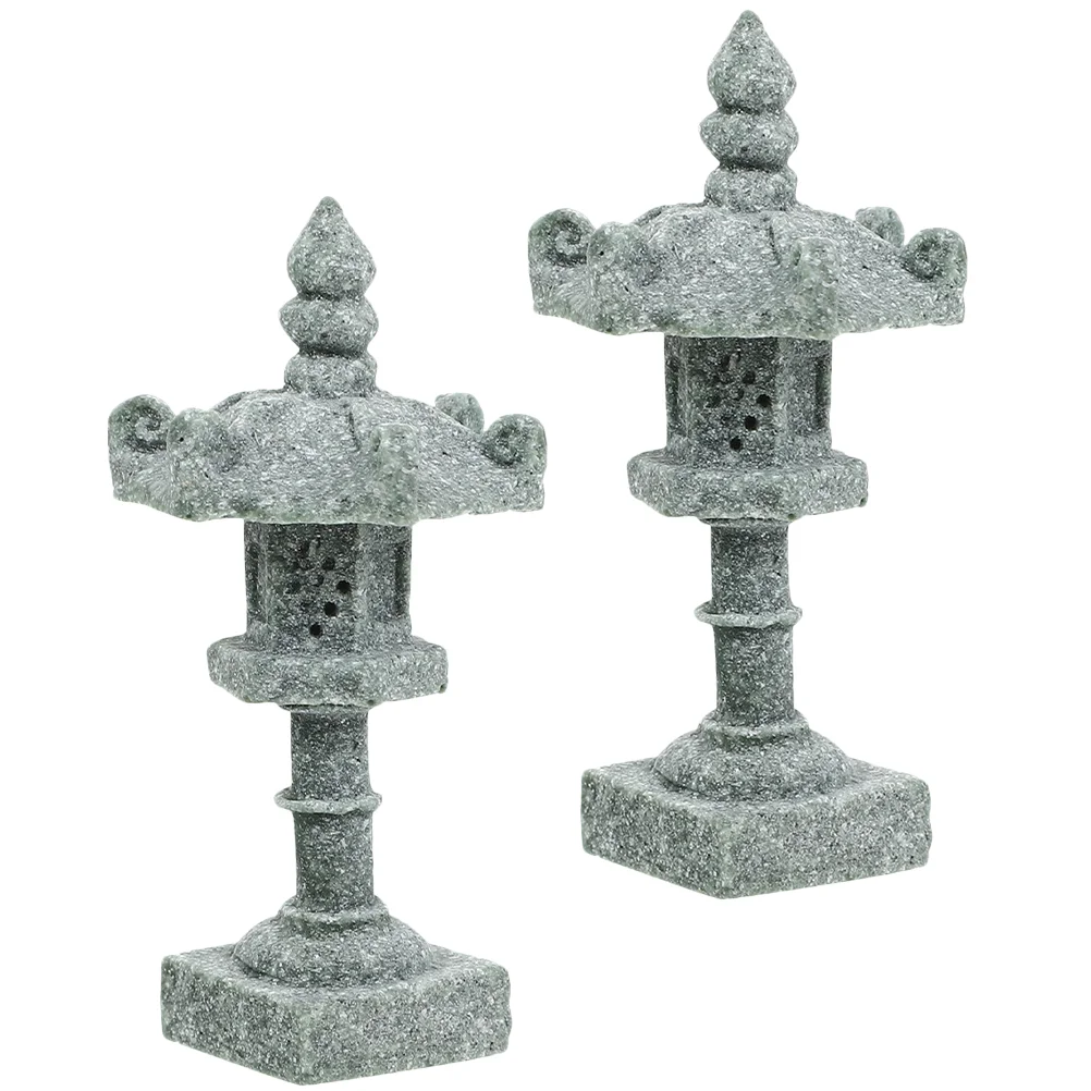 2 Pcs Japanese Tower Light Decoration Pagoda Model Statue Miniature Scene Garden Bonsai Adorn Zen