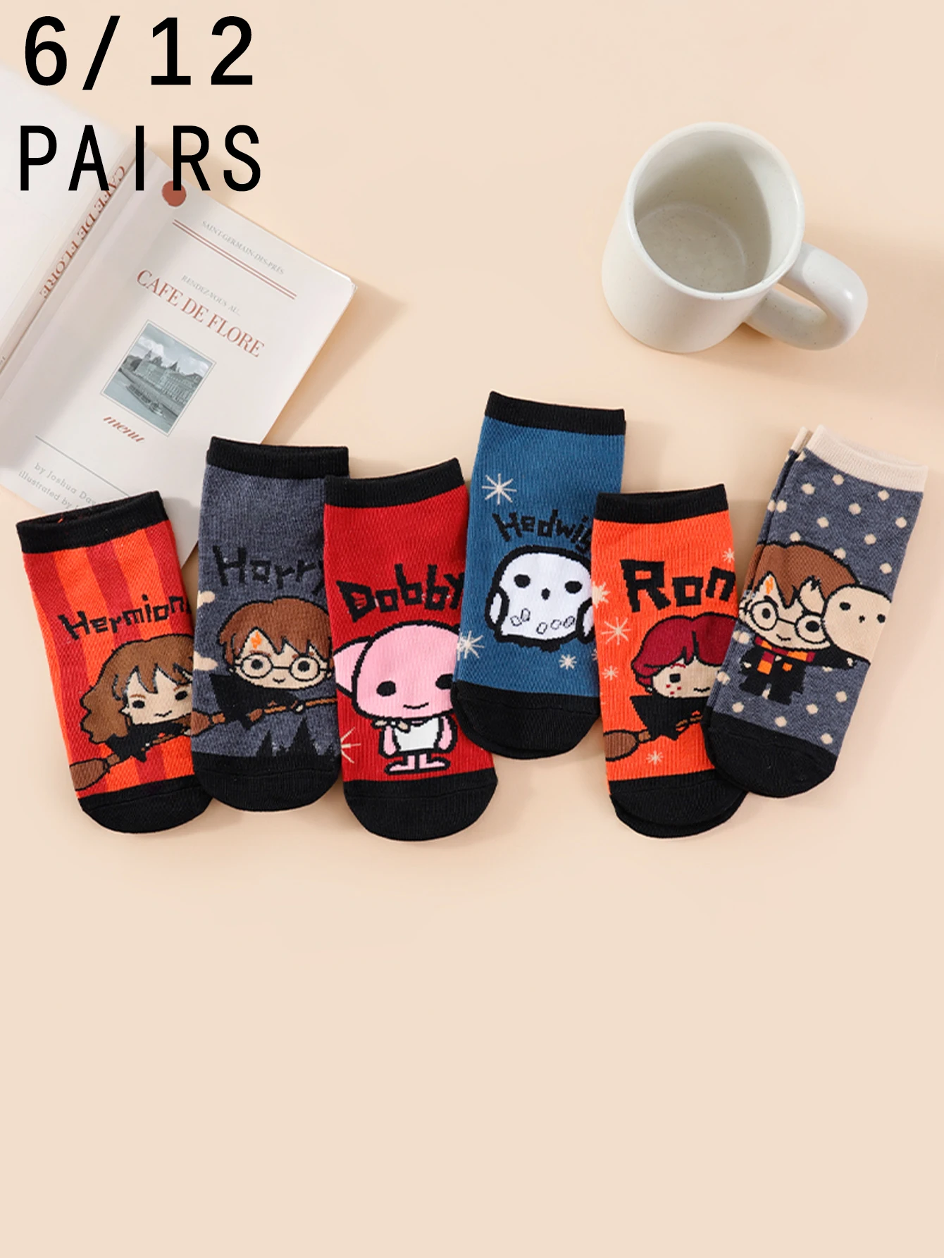 

6/12 Pairs of new Cartoon Character pattern Comfortable Soft Women's short Socks