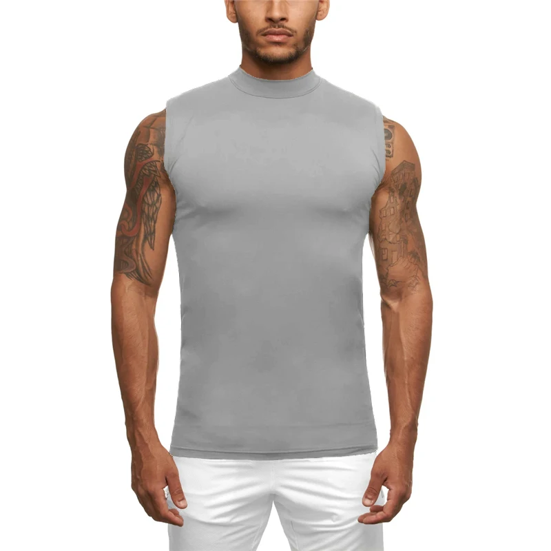 Summer Compression Clothing Men\'s Sports Running Vest Quick Dry Milk Silk Solid Elastic Slim Fit Bodybuilding Fitness Tank Tops