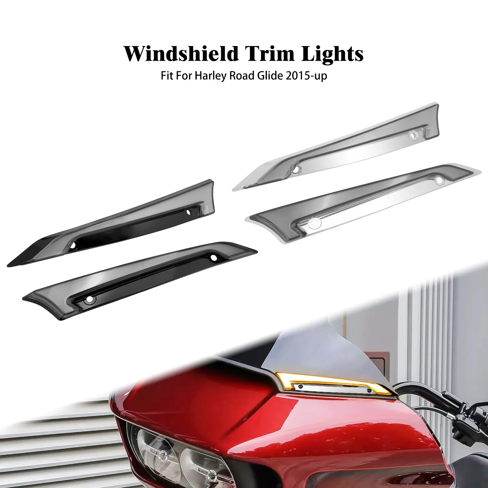 Motorcycle LED Windshield Decorative Light Running Lamps Chrome/Black For Harley Touring Road Glides Special ST FLTRXST 2015-Up