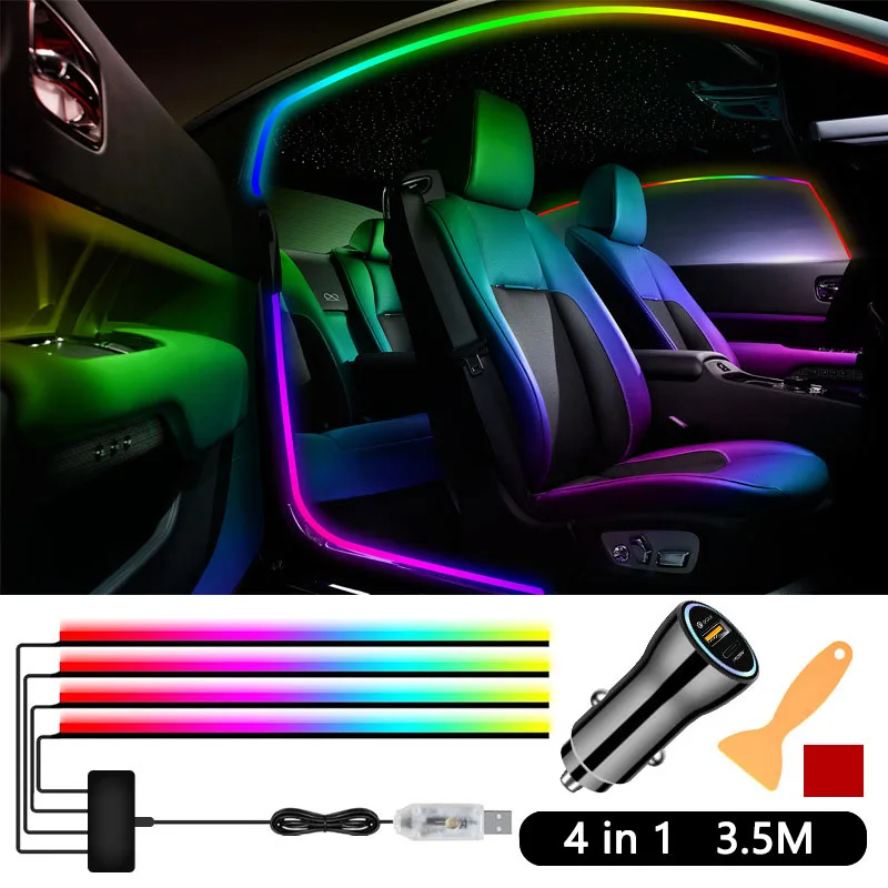 

2/4 in 1 Symphony RGB 64 Colour Car Door Ambient Light Acrylic Led Light Strips Window Lights LED Flow Light Decorative Lamp APP