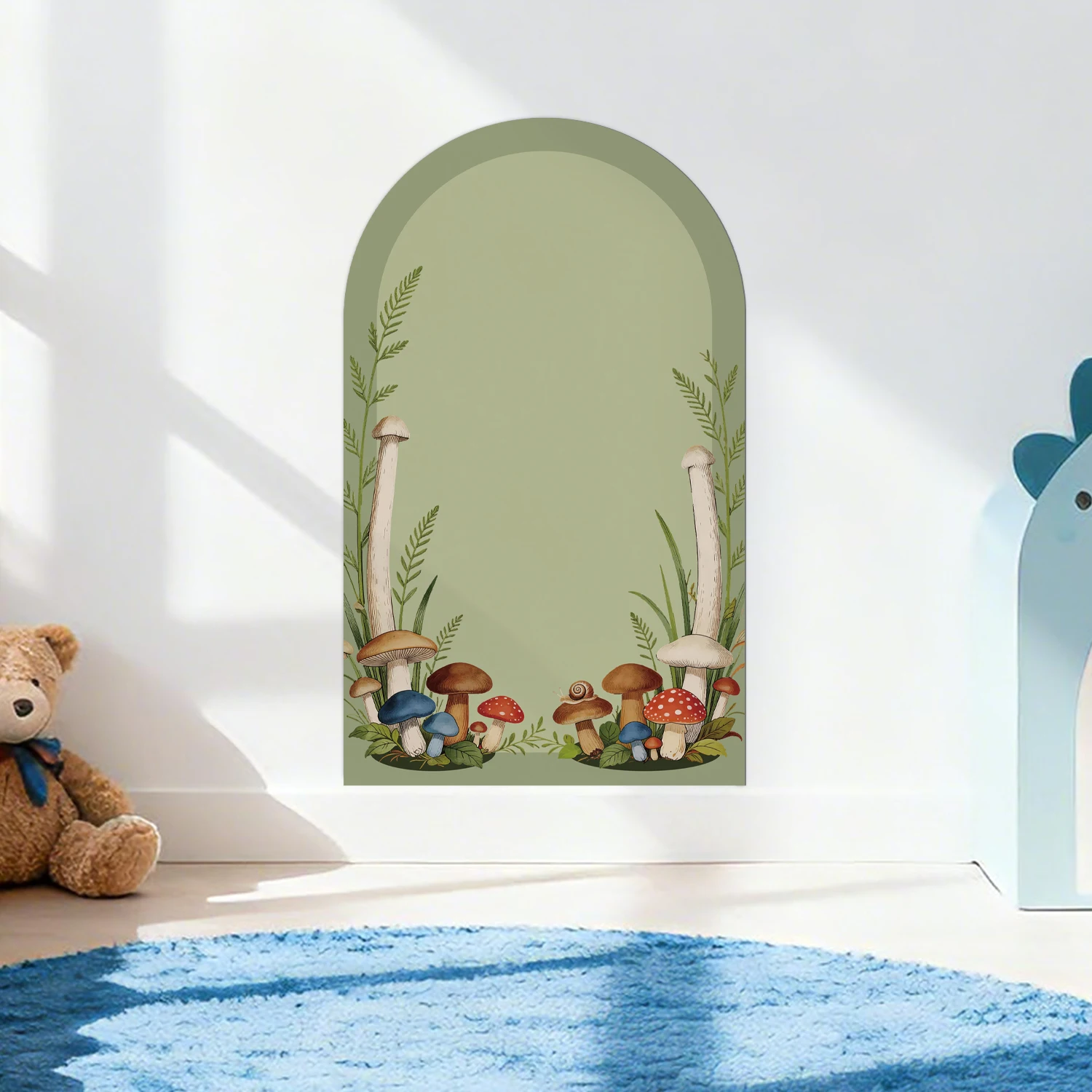 1 Piece of Arched Magnetic Wall Sticker with Morandi Mushroom and Fern Pattern, Suitable for Bedroom and Living Room Decoration.