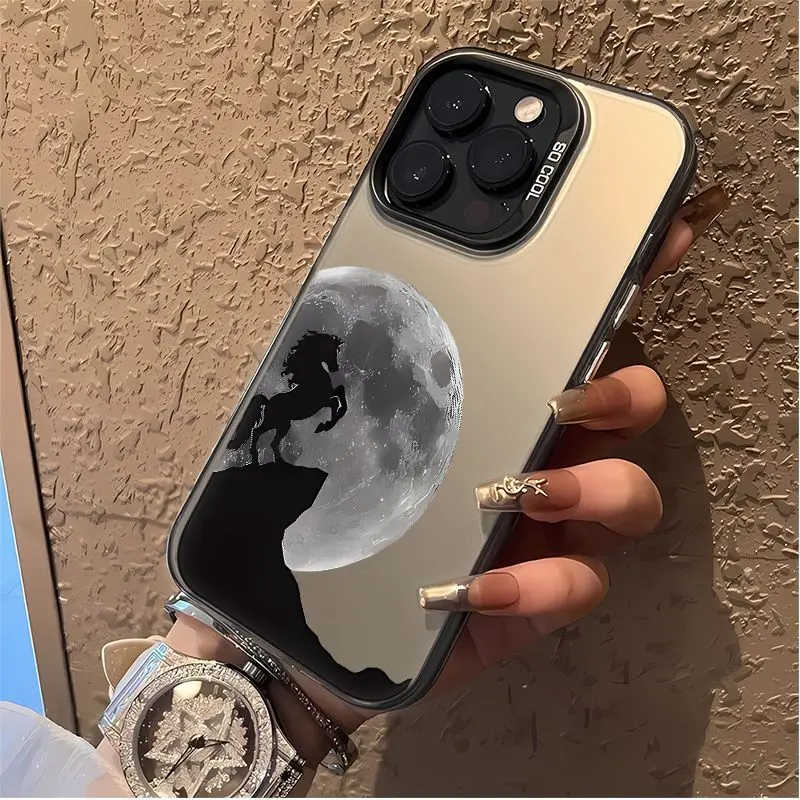 

Чехол для телефона с узором «Луна, лошадь, тень», для iPhone 17, 16, 14, 13, 12, 11 Pro Max XR XS MAX 7, 8 PLUS MINI INS, роскошный матовый чехол
