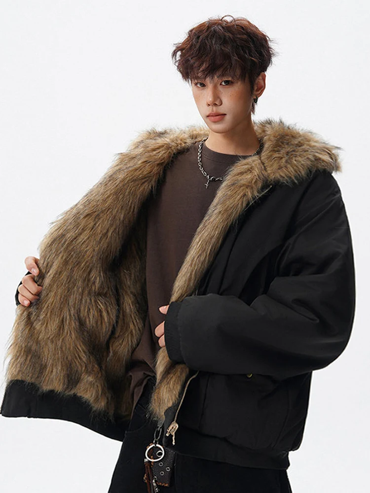 

ex Двусторонняя одежда, куртка из искусственного меха, хлопковое стеганое пальто большого размера, свободная уличная зимняя одежда, теплая тонкая с капюшоном