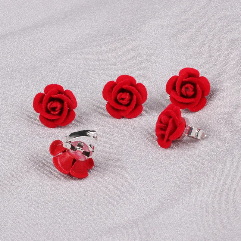 10pcs Red Rose Blossom Small Hair Clip Girl\'s Weaving Style Bean Clip Bridal Wedding Headwear