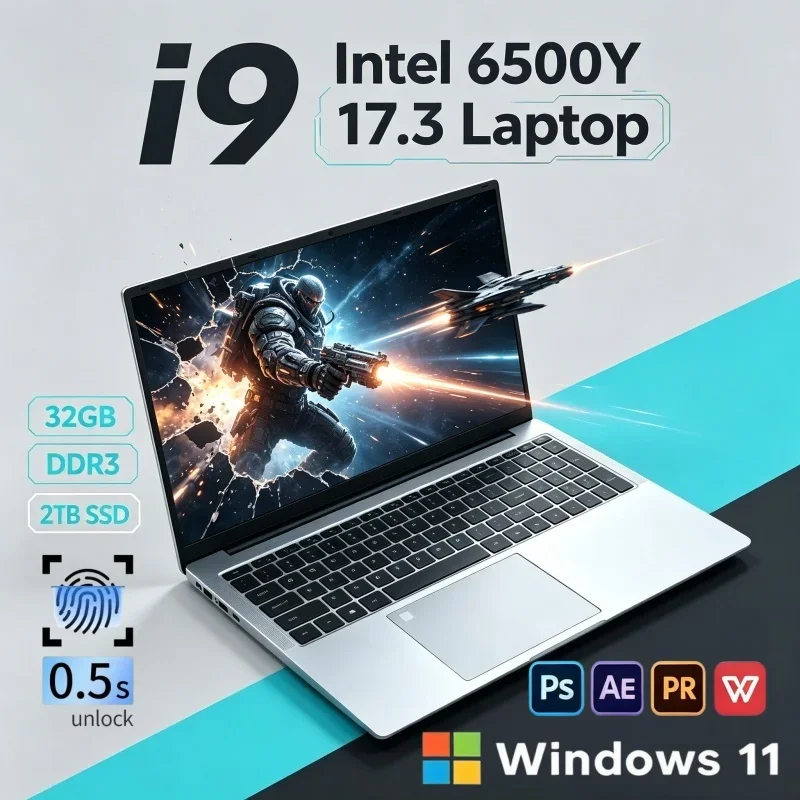 17.3 Inch Ultra Slim Gaming Notebook 2026 New Intel Core 6500Y 16/32GB 2TB Win11 Office Laptop