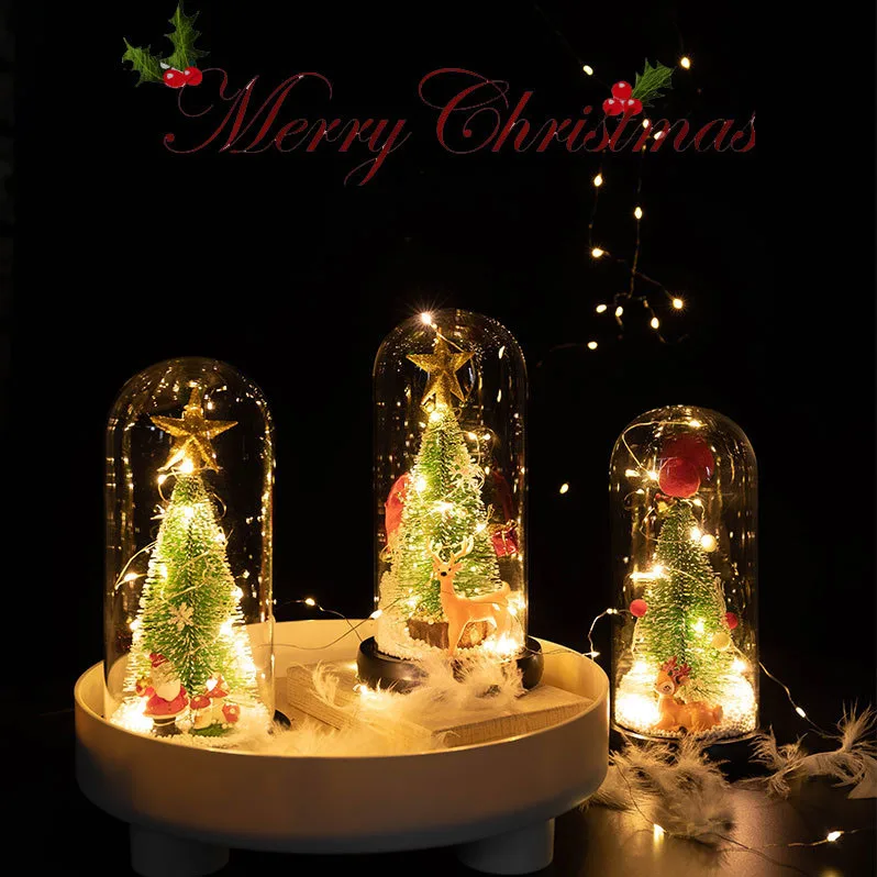 Christmask tree Light up glass box lovely xmas icon accessories decor exqiosote gifts f girl boy friend kids home festival decor