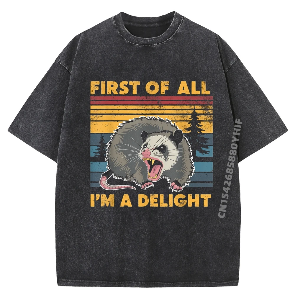 

First Of All I M A Delight Angry Opossum Possum Graphic T Shirts Men High Quality Cotton Washed Shirt
