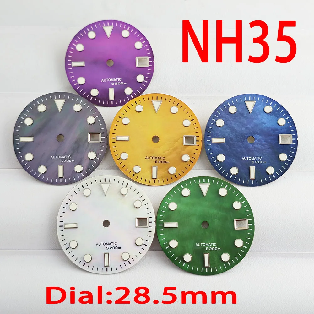 

Men's watch NH35 dial 28.5mm green glow-in-the-dark dial for NH35 NH36 automatic movement hands case strap watch accessories