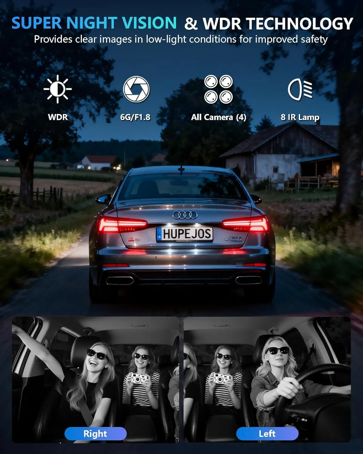 4 Channel Dash Cam with Driver Monitor System, 360° 4K Car Camera, Front Rear and Inside Recording, WiFi, GPS, Night Vision, 24H Parking Mode, Includes 64GB SD Card view 5