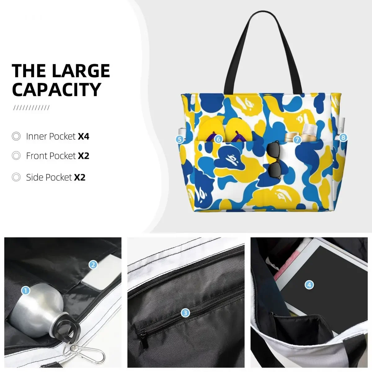 APE-Bape Large Summer Beach Bag Ideal for Beach, Travel, & Camping