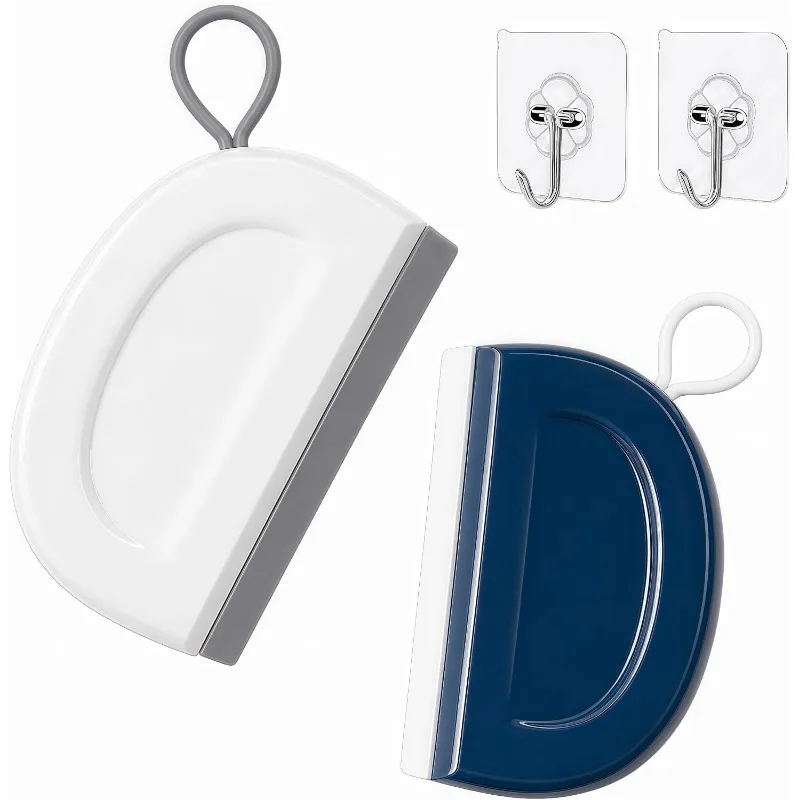 Small Squeegee, 2 Pack with Adhesive Hooks, Blue & White