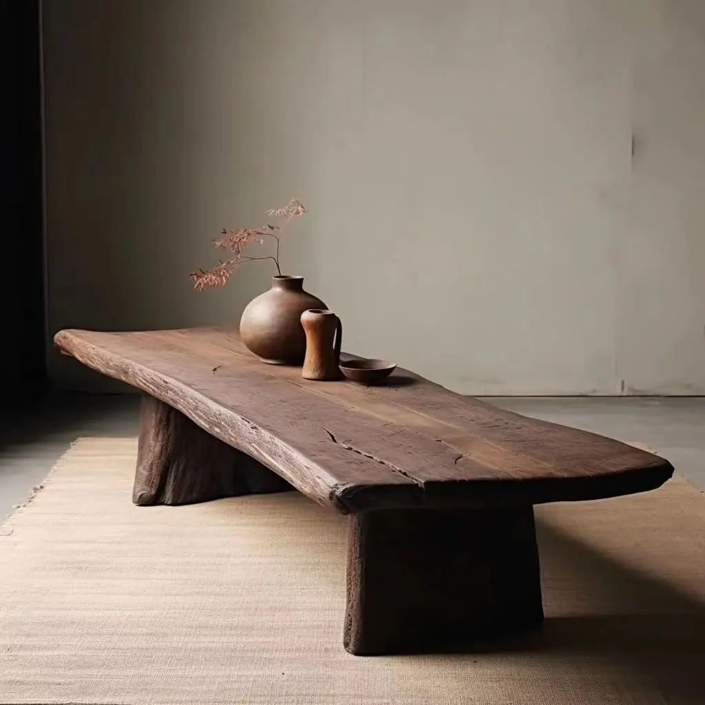 Wabi Sabi Chinese antique log retro old tea table natural special-shaped large board tea table B & B classical solid wood tea