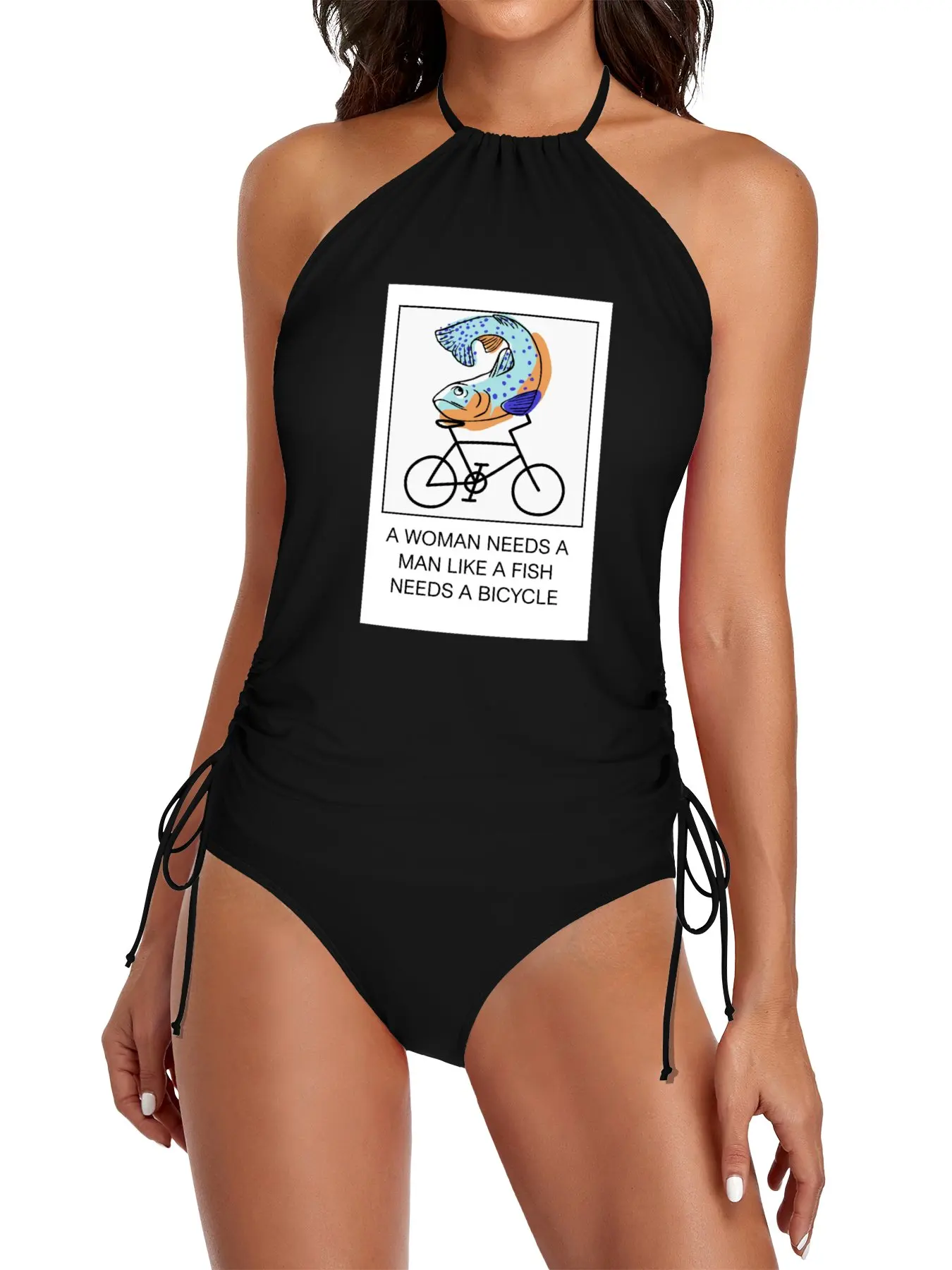 

a woman needs a man like a fish needs bicycle Split Swimsuit Set Women's summer sets swimwear for women 2025 cute swimsuit