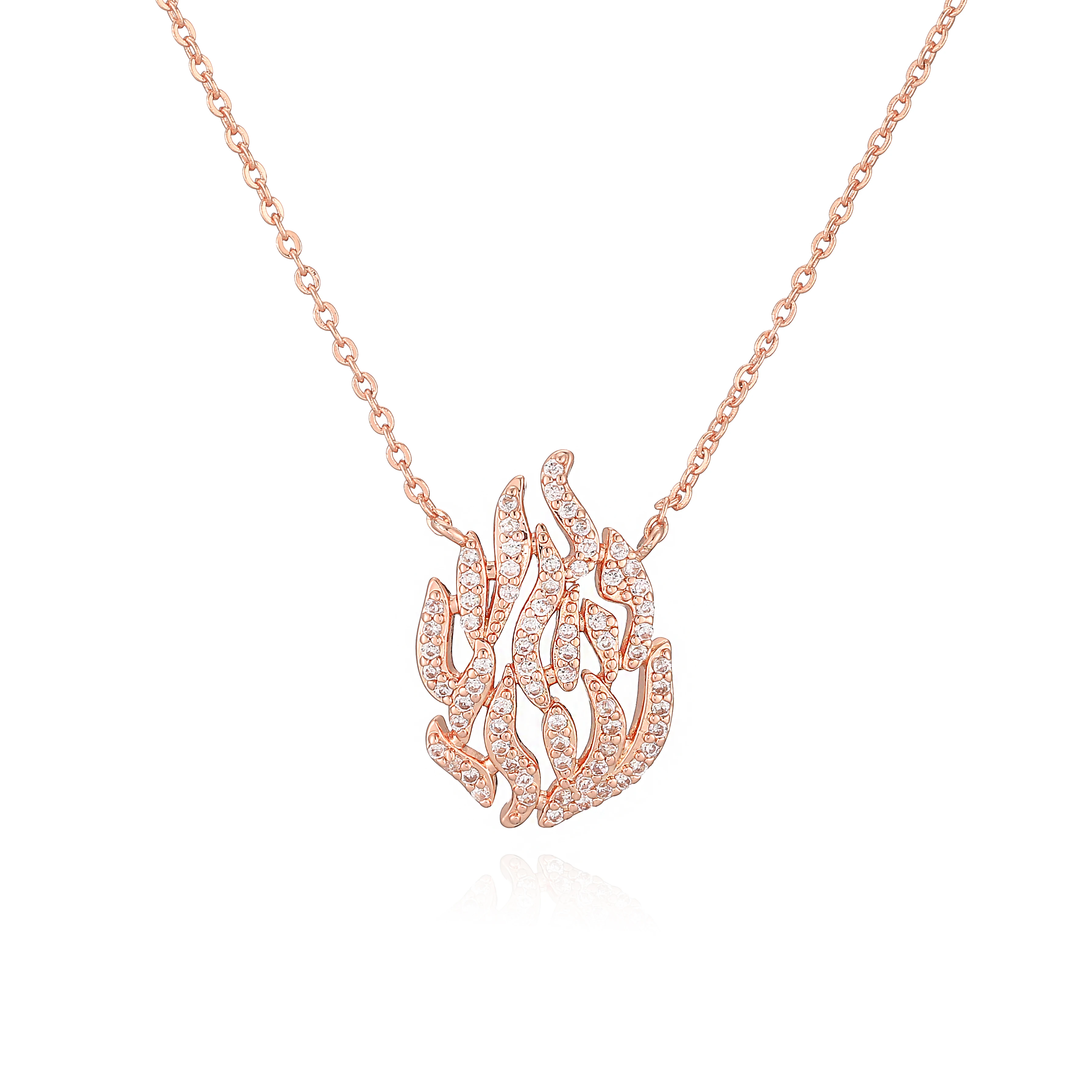 18K vergoldete, flammenförmige Kupfer-Halskette mit Zirkonia-Steinen, zarte, minimalistische Unisex-Paarhalskette – Detail 5