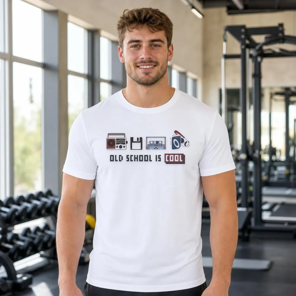 Graphic Tee Men Old School Is Cool Retro Audio Player Cassette Radio Nostalgia Short Sleeve Daily Streetwear Tops Funny