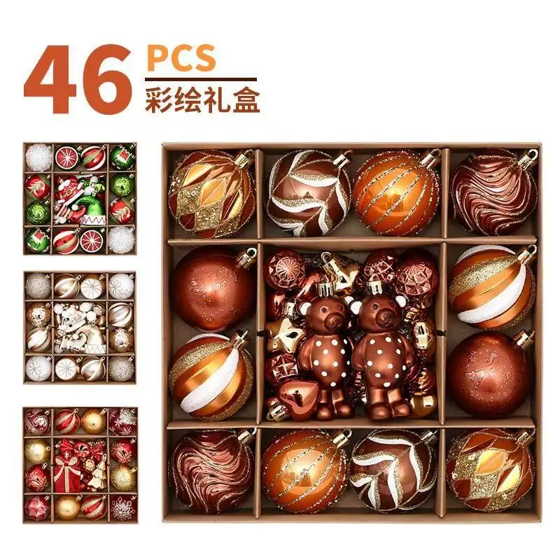 46PCS Hand Painted Christmas Ball Gift Box Set Party Tree Ornament Decoration