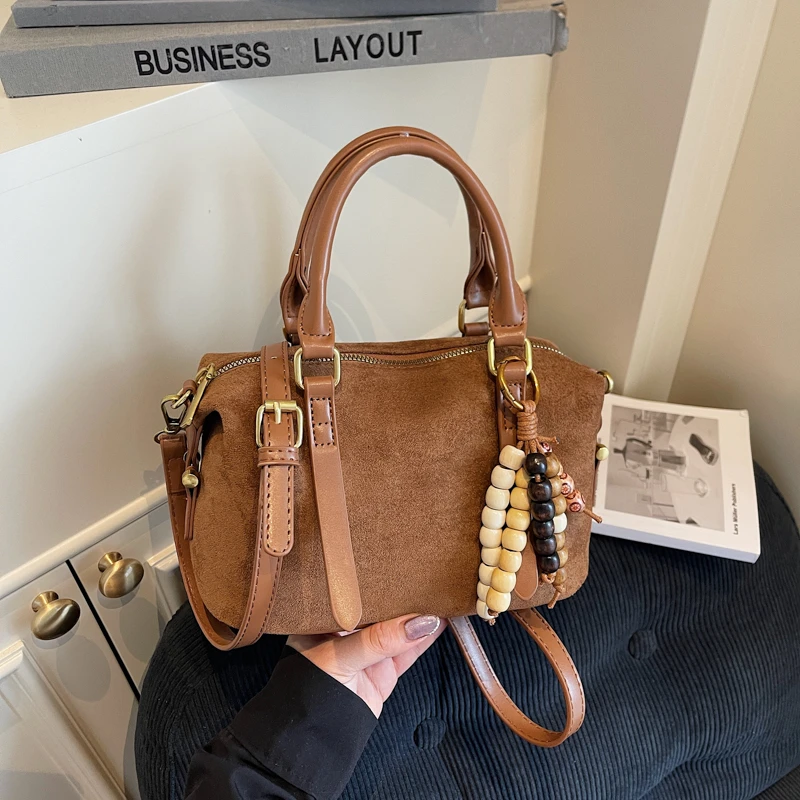 Zipper Sewing Thread Classic Shoulder Bags Solid Color High Quality Large Capacity 2025 New Hasp Faux Suede Women's Handbag