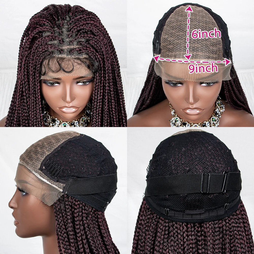 Perucas trançadas dianteiras sintéticas para mulheres negras, perucas com fins ondulados, cabelo de bebê, trançado frontal de renda colorido, 99J