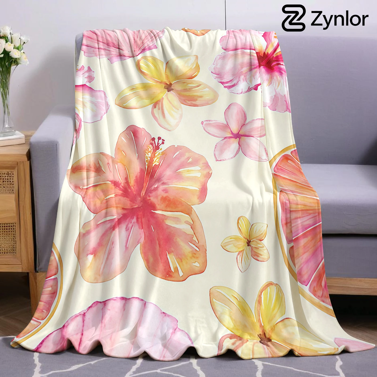 Tropical Hibiscus Shell Lightweight Microfiber Flannel Blanket Soft Warm Cozy Throw All Season for Bed Sofa Office Travel Gift