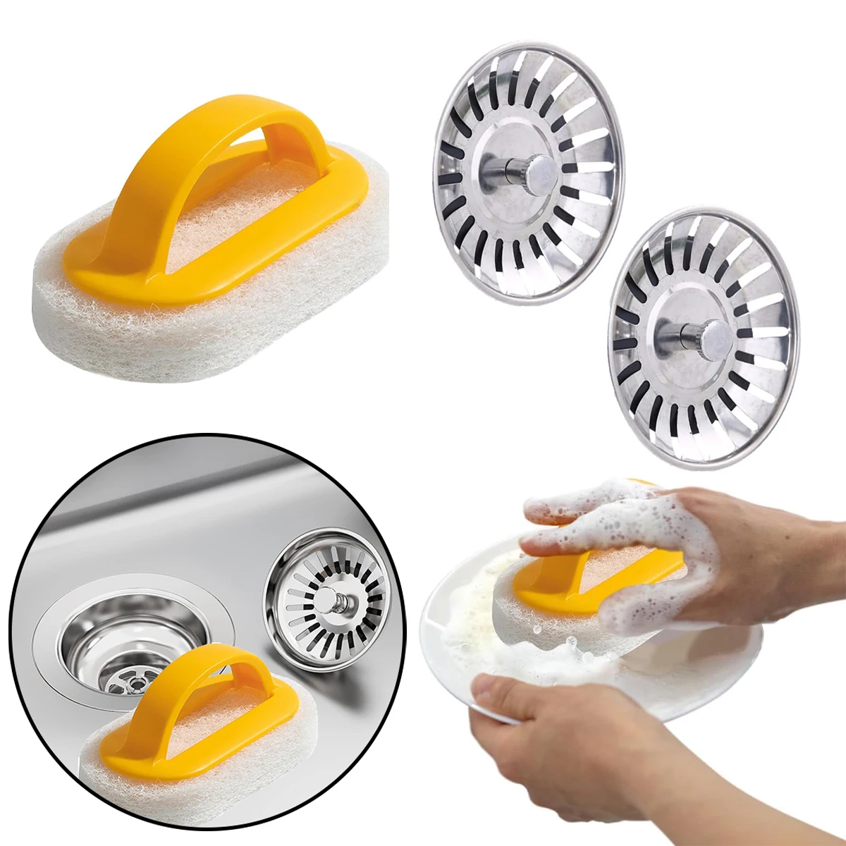 

2/3pcs Kitchen Sink Strainer Stoppers + Drain Cleaning Cloth Sink & Floor Drain Kit Quick-Drain and Easy-Clean Solution for Home