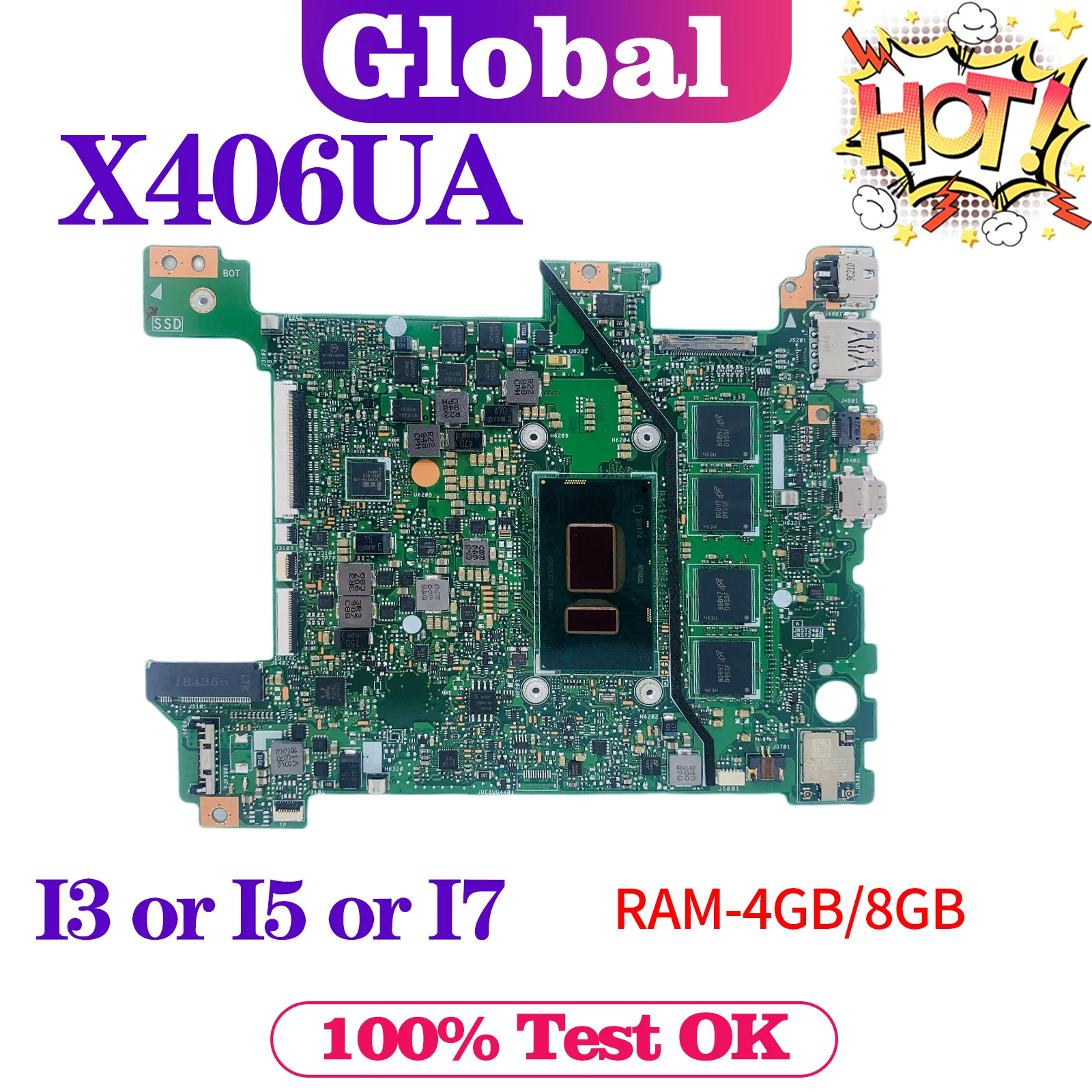 KEFU X406U Mainboard For ASUS X406UA S406UA K406UA V406UA X406UAR Y406UA X406UAS Laptop Motherboard I3 I5 I7 8th/7th 4GB/8GB-RAM