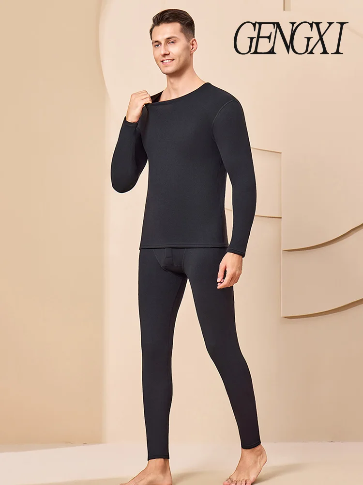 

New High-Quality Crew Neck Thermal Underwear Set for Men Seamless Thermal Top and Bottoms Migede Fleece Thermal Base Layer Set