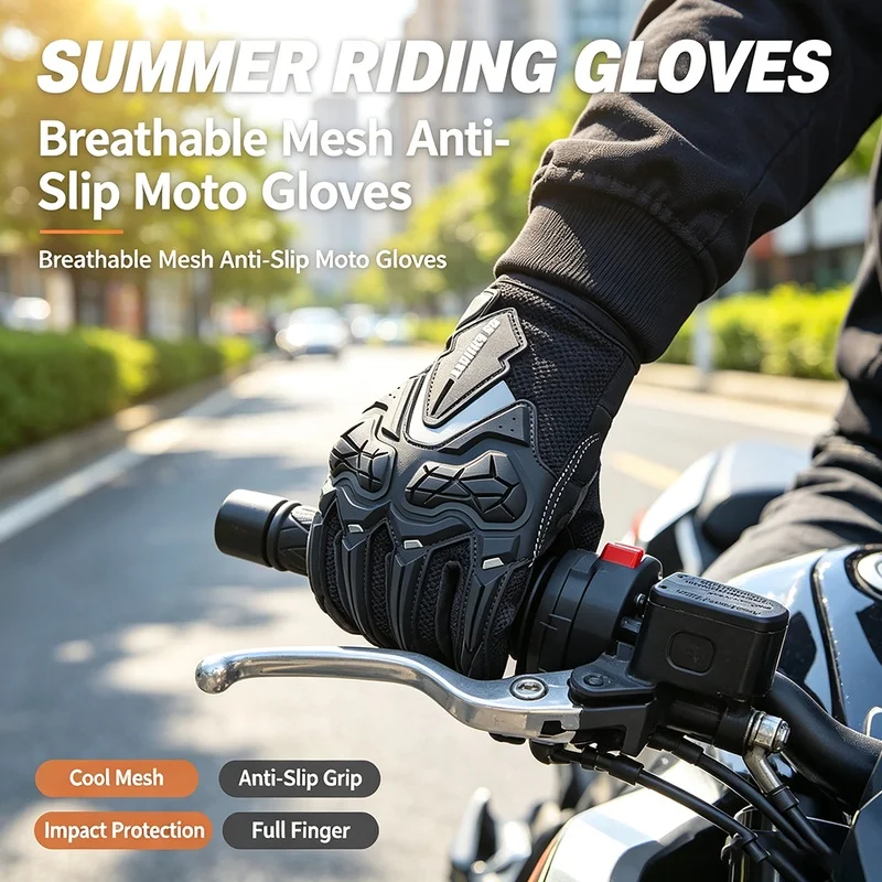 RS01 Summer Motorcycle Gloves Unisex Breathable Mesh Full Finger Anti‑Slip Impact Protection Touch Screen Motorbike Glove Items