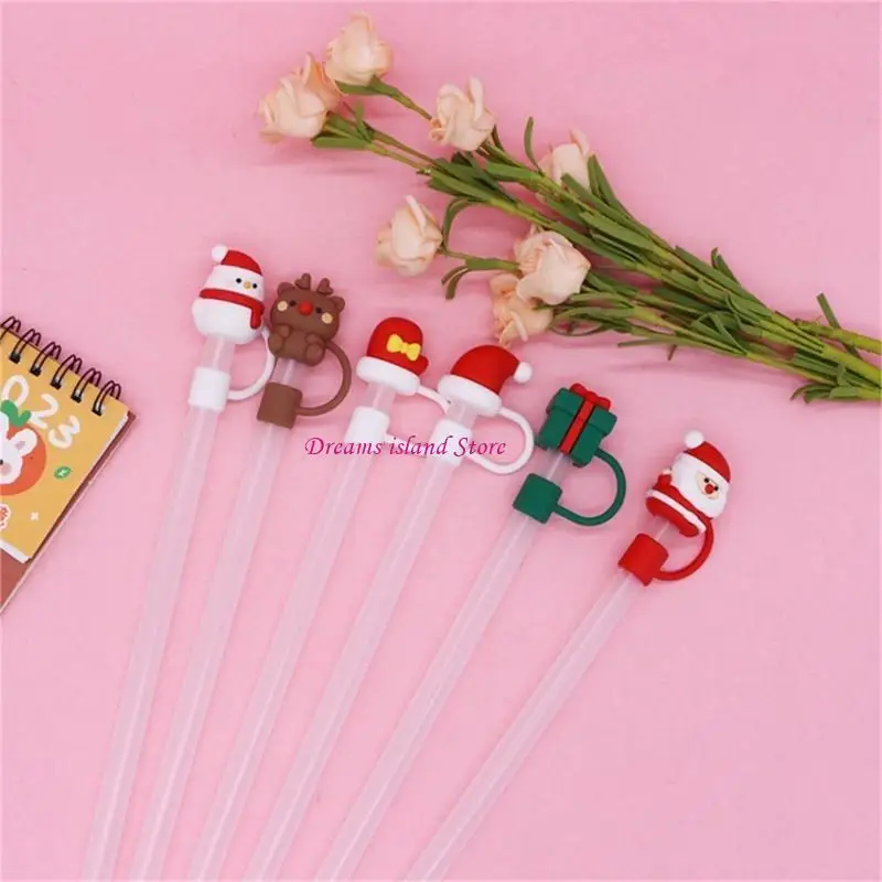 Silicone Straw Christmas Cup Stopper Cover Cartoon Santa Snowman Straw Plug Tips for Tumblers Home Party Decor HX6C