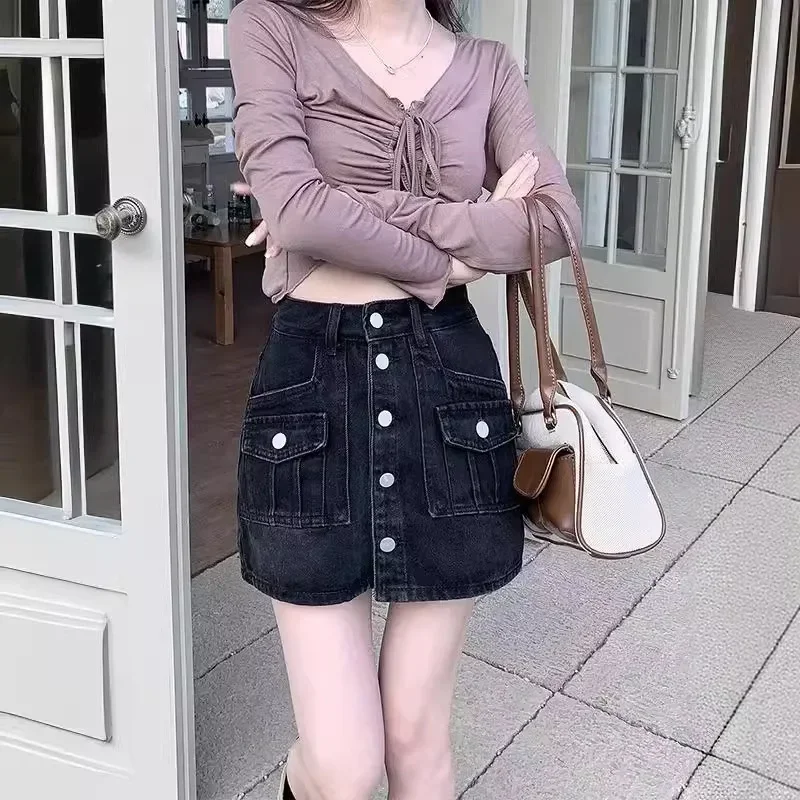 Plus Size Vintage High-waisted Slimming Denim Skirt American Style Petite Shorts For Women Plus-size A- line Hip Covering