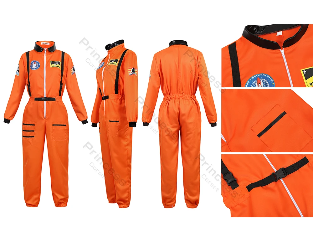 Astronauten-Kostüm für Erwachsene, für Damen und Herren, Fluganzug-Kostüm, Cosplay, Weltraum-Astronaut, blauer Ganzkörper-Overall mit Reißverschluss, Karneval – Detail 19