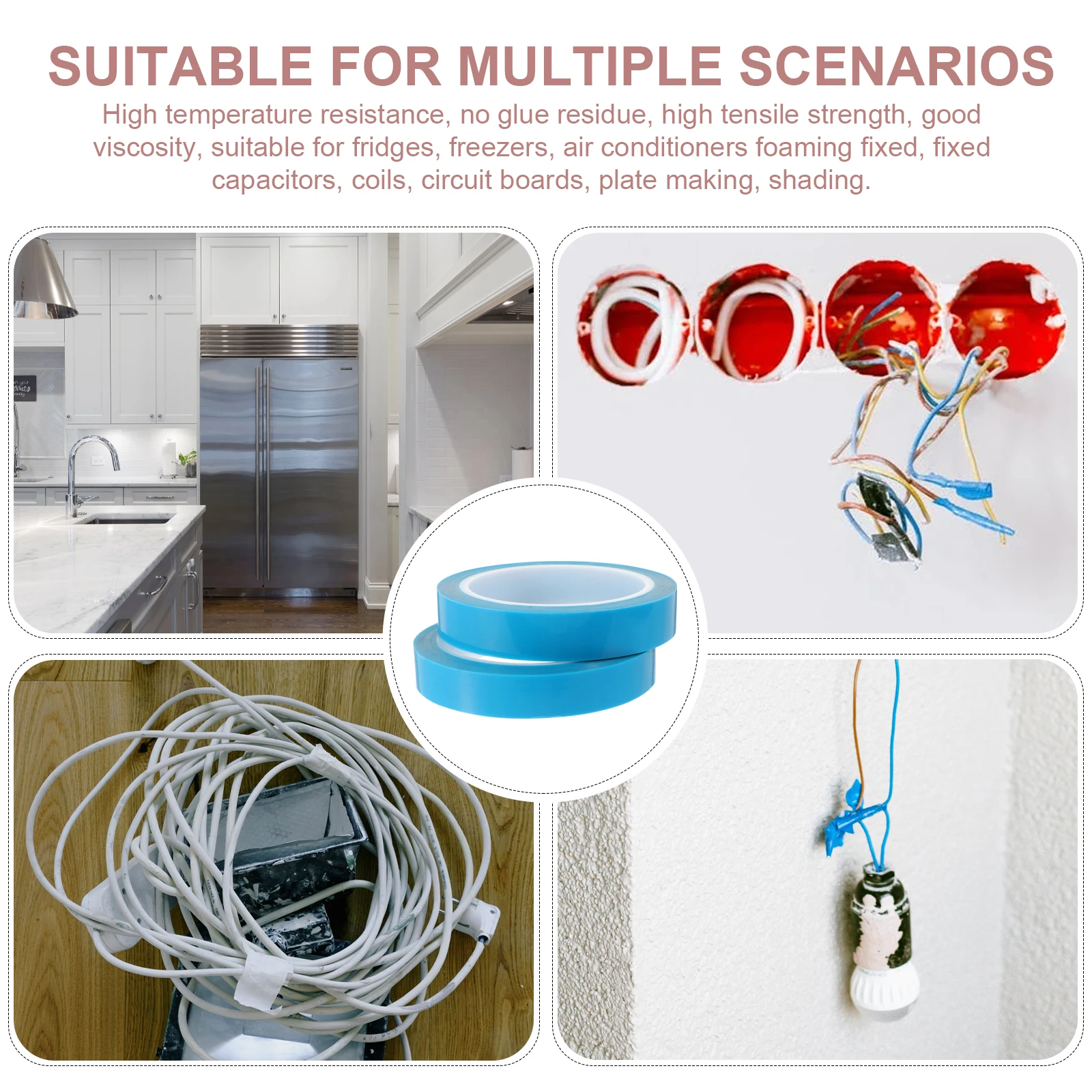 

2 Rolls 20mmx50m Blue Pet Tape for Fridge Freezer High Temp No Residue Strong Adhesion Door Seal Strip Refrigerator Hardware