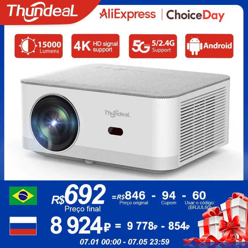 Мини-проектор ThundeaL TD92Pro Full HD 1080P, проектор 5G, Wi-Fi, Android 4K, видео TD92 Pro, портативный проектор, 3D-фильм, домашний кинотеатр