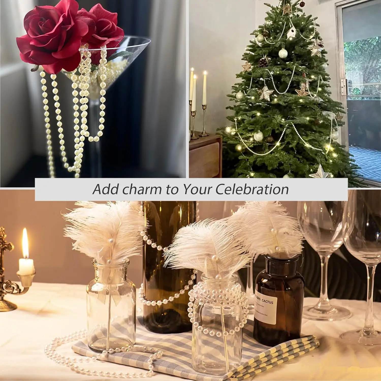 1-5 Meters 3-10mm Fishing Line Artificial Imitation Pearl Round Beads Chain For Wedding Bridal Bouquet Flower Decoration