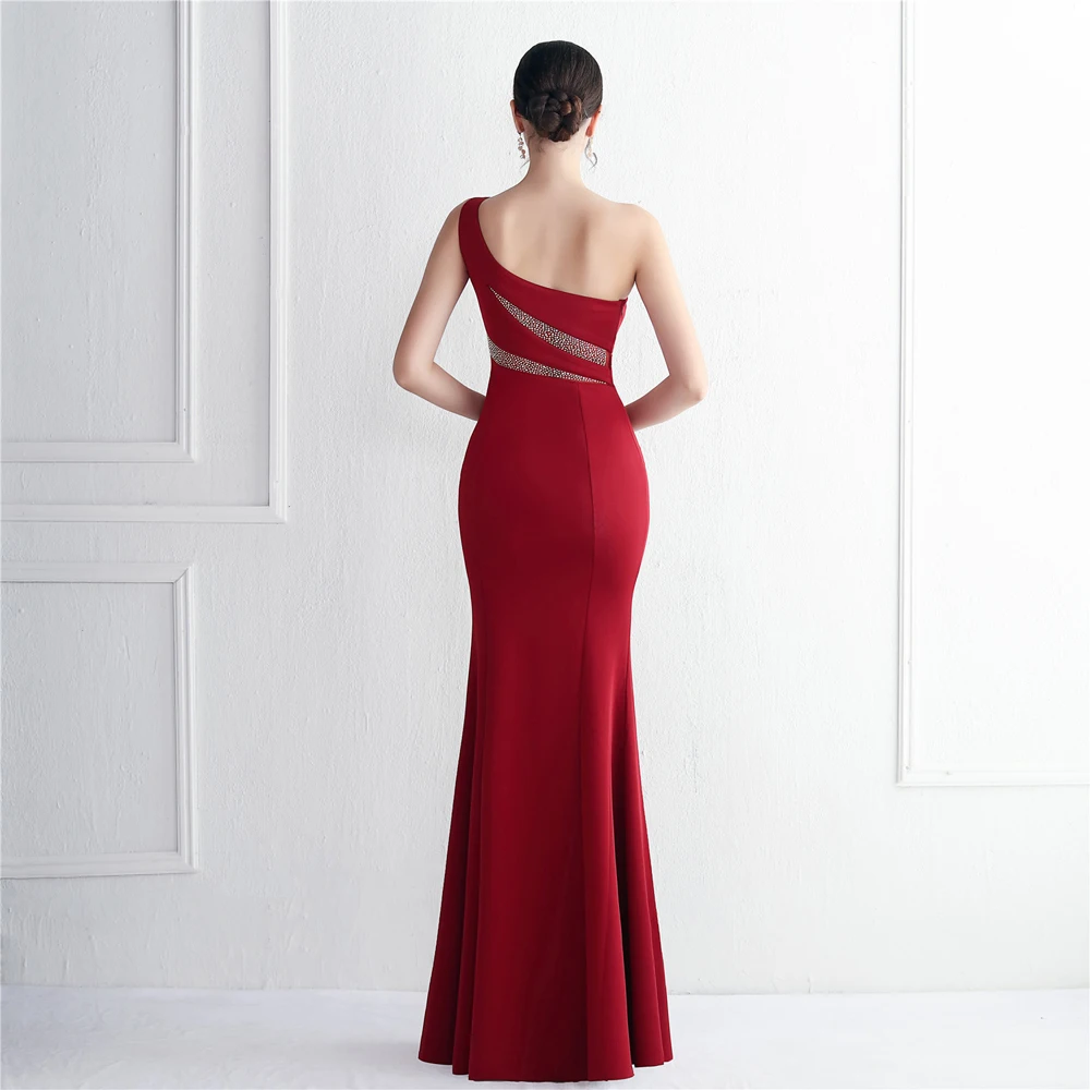 DEERVEADO Women's Mermaid Slit Evening Dress Elegant Soft Satin Dress for Birthday Party One Shoulder Formal Dress Prom Gowns
