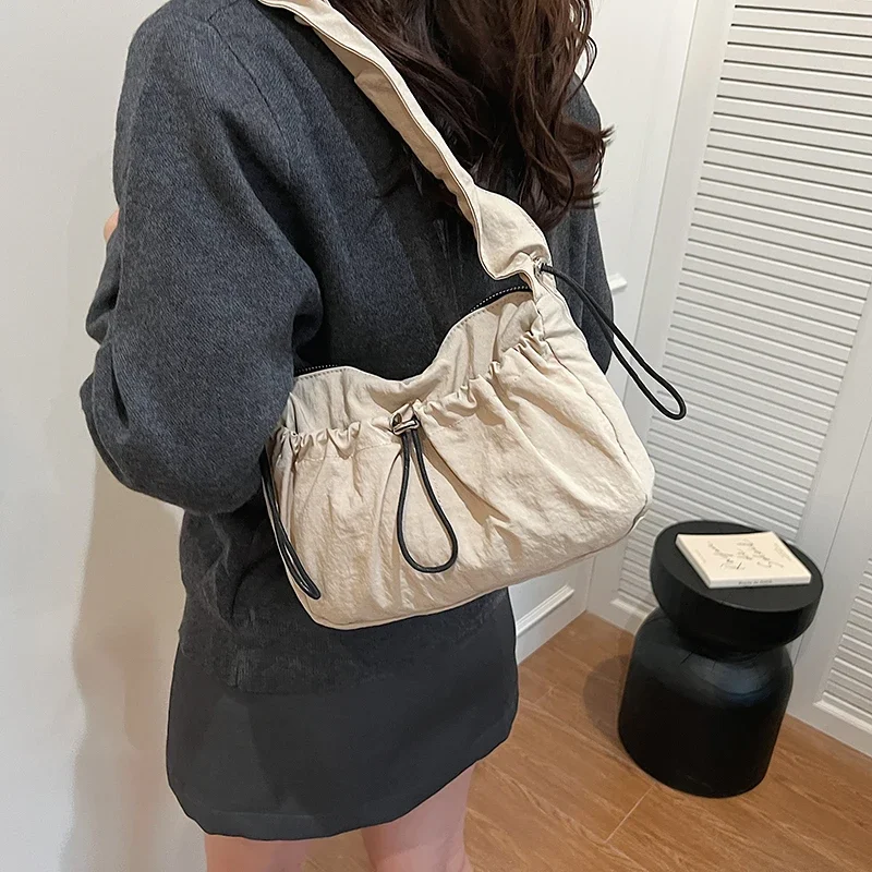 LEFTSIDE Design Nylon Small Cloth Shoulder Bag for Women 2024 Winter Trend Fashion Y2K New Underarm Bags Handbags and Purses