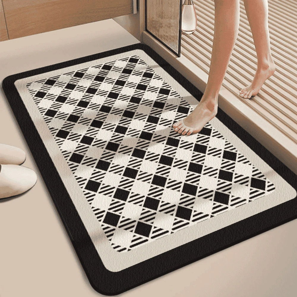 BATHMAT Letter Dot Frame Print Bath Mat Quick Dry Bathroom Rug Minimal Text Border Design For Home Shower Entrance Mat